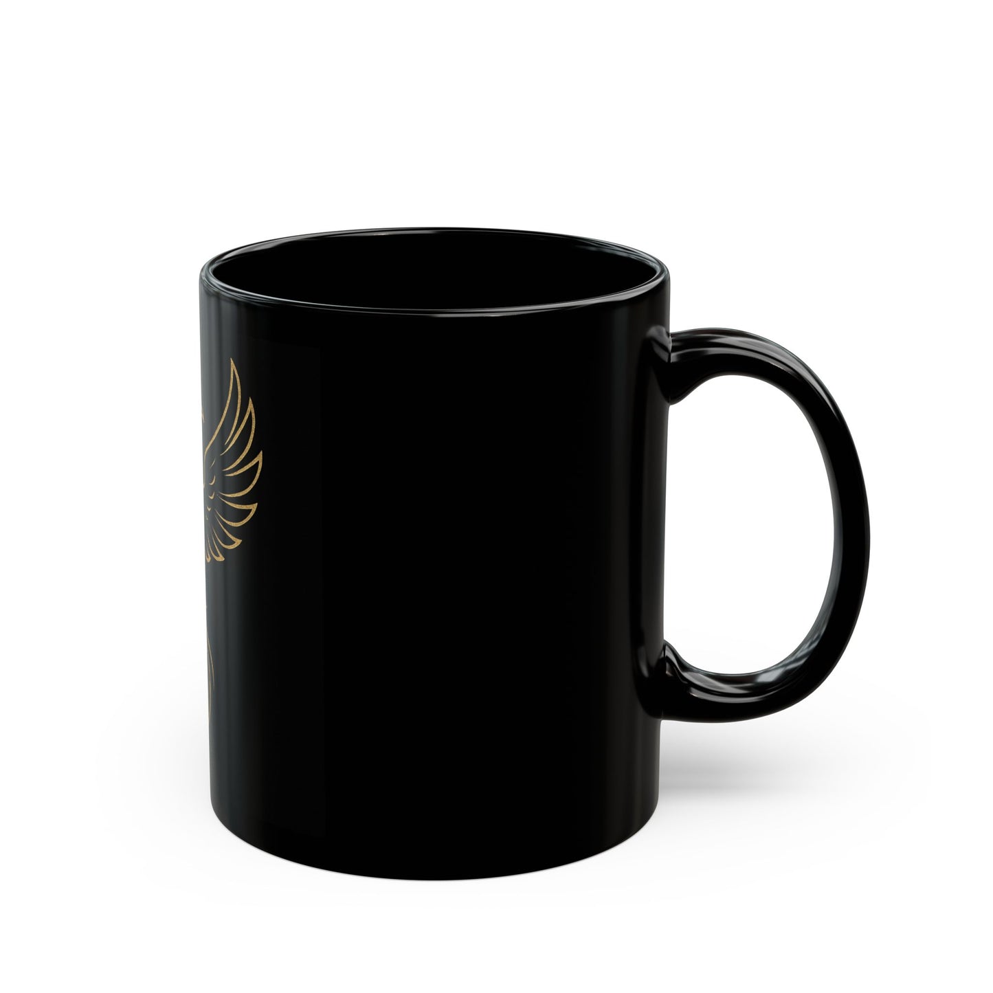 Phoenix Outline Black Coffee Mug — Gold Mythical Bird Design (11oz & 15oz)