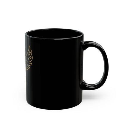 Phoenix Outline Black Coffee Mug — Gold Mythical Bird Design (11oz & 15oz)