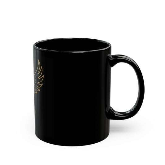 Phoenix Outline Black Coffee Mug — Gold Mythical Bird Design (11oz & 15oz)