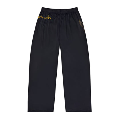 Men's Black Phoenix Pajama Pants — Cozy Lounge Sleepwear with Subtle Gold Script
