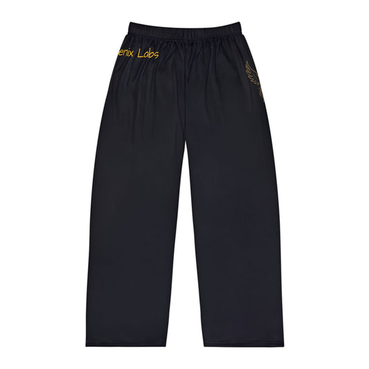 Men's Black Phoenix Pajama Pants — Cozy Lounge Sleepwear with Subtle Gold Script