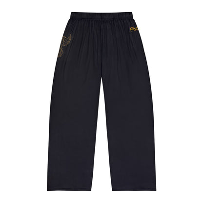 Men's Black Phoenix Pajama Pants — Cozy Lounge Sleepwear with Subtle Gold Script