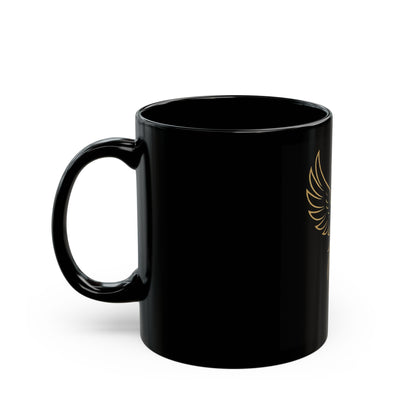 Phoenix Outline Black Coffee Mug — Gold Mythical Bird Design (11oz & 15oz)