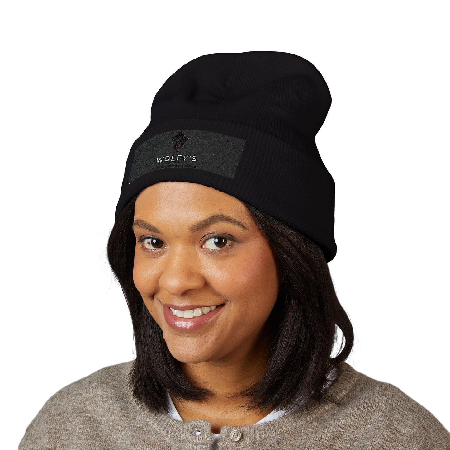 Embroidered 'WOLVY'S' Classic Cuffed Beanie — Warm Knit Winter Hat
